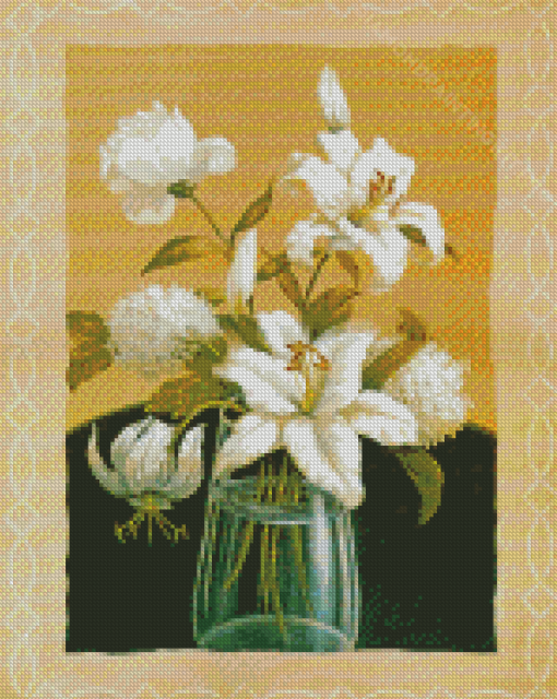 White Flowers In Glass Vase Diamond Paintings