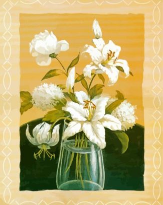 White Flowers In Glass Vase Diamond Paintings