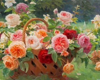 Abstract Basket Of Roses Diamond Paintings
