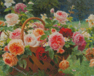 Abstract Basket Of Roses Diamond Paintings