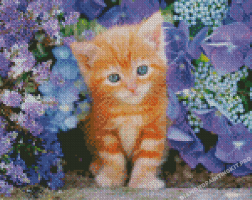 Adorable Cat And Flowers Diamond Paintings