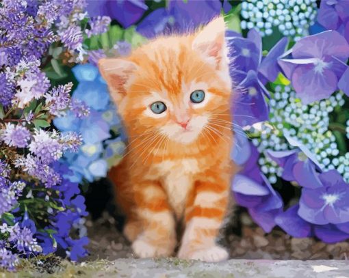 Adorable Cat And Flowers Diamond Paintings