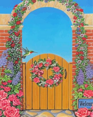 Aesthetic Garden Gate Flowers Diamond Paintings