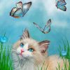 Cat With Blue Butterflies Diamond Paintings