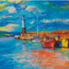 Colorful Boats And Lighthouse Abstract Diamond Paintings