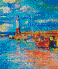 Colorful Boats And Lighthouse Abstract Diamond Paintings