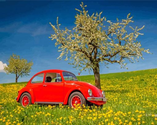 Cool WV Beetle And Cherry Blossom Diamond Paintings