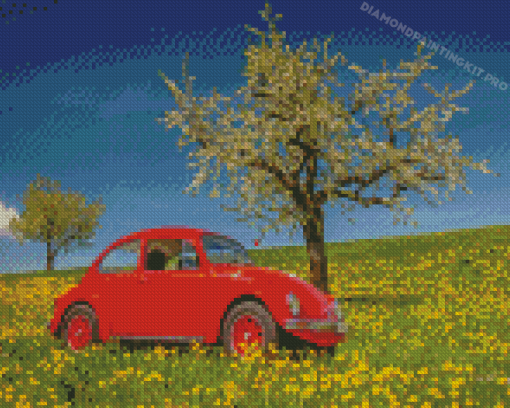 Cool WV Beetle And Cherry Blossom Diamond Paintings