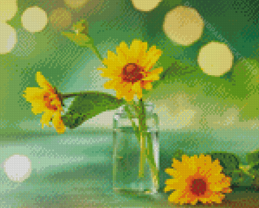 Cool Yellow Flowers Vase Diamond Paintings