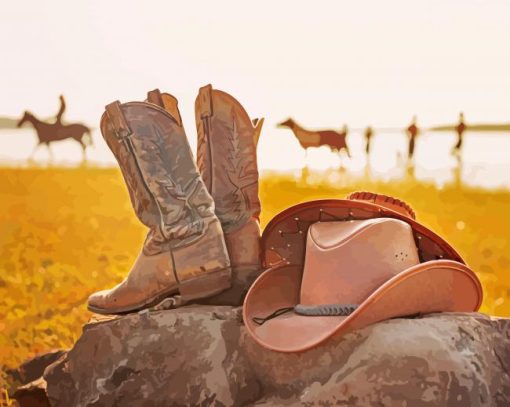 Cowboy Hat And Boots Diamond Paintings