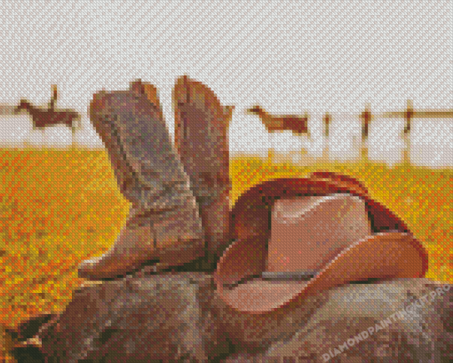 Cowboy Hat And Boots Diamond Paintings