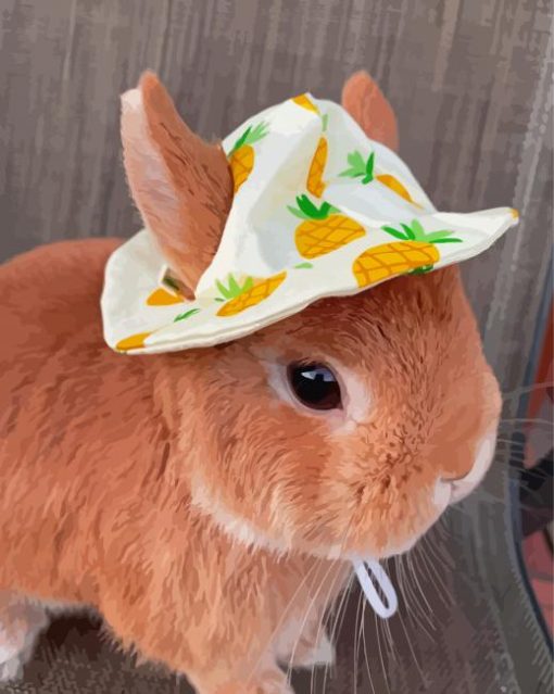 Cute Brown Rabbit With Hat Diamond Paintings