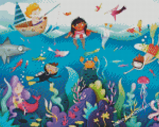Kids In Ocean Diamond Paintings