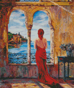 Lady Looking Out Of Window Diamond Paintings