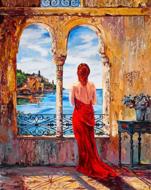 Lady Looking Out Of Window Diamond Paintings