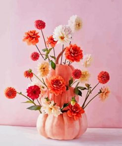 Pink Pumpkins And Flowers Diamond Paintings