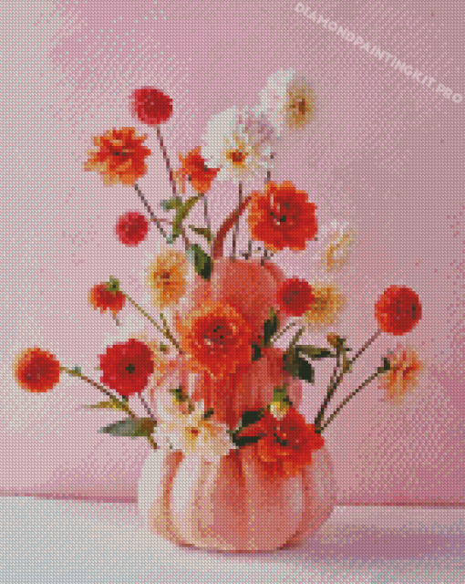 Pink Pumpkins And Flowers Diamond Paintings