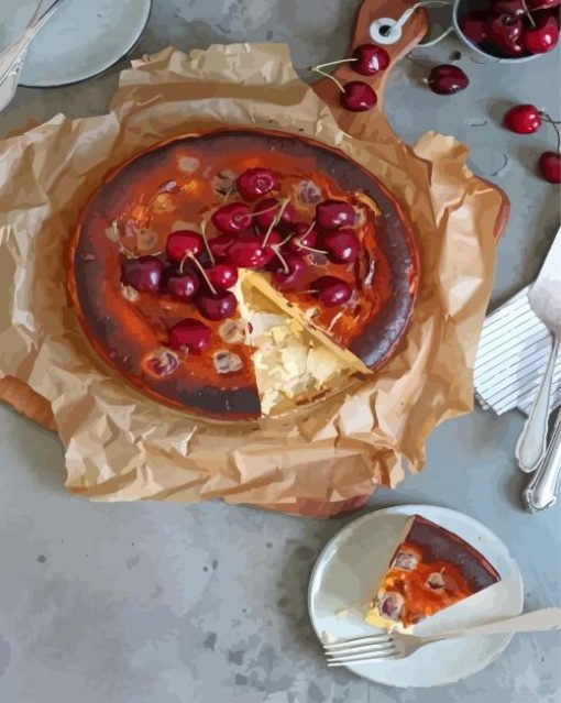 San Sebastian Cheesecake With Cherries Diamond Paintings