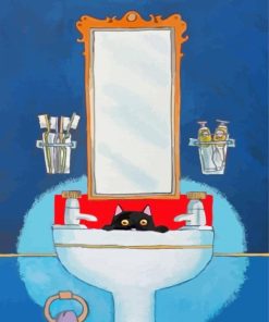 Sneaky Cat In Bathroom Diamond Paintings