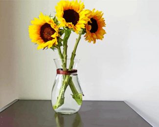 Sunflowers In Glass Vase Diamond Paintings