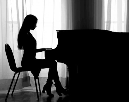 Woman Playing Piano Silhouette Diamond Paintings