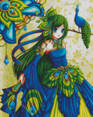 Anime Girl Peacock Diamond Paintings
