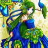 Anime Girl Peacock Diamond Paintings