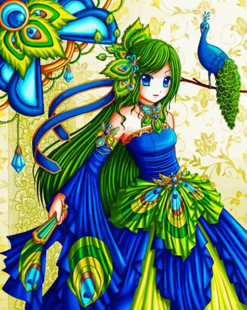 Anime Girl Peacock Diamond Paintings