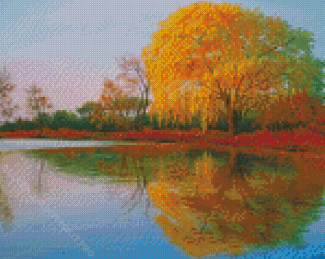 Autumn Willow Tree By River Diamond Paintings