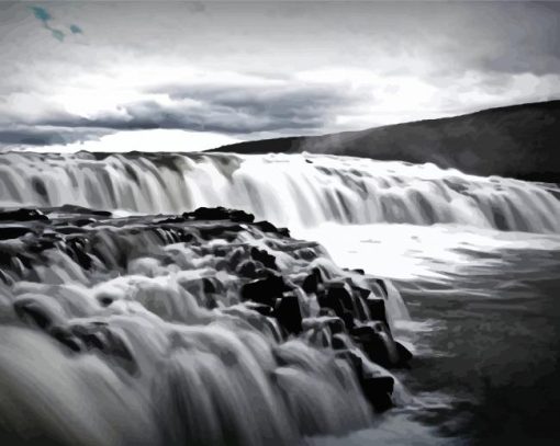 Black And White Gullfoss Waterfall Diamond Paintings