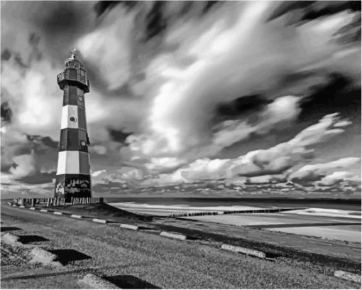 Black And White Lighthouse In Breskens Diamond Paintings