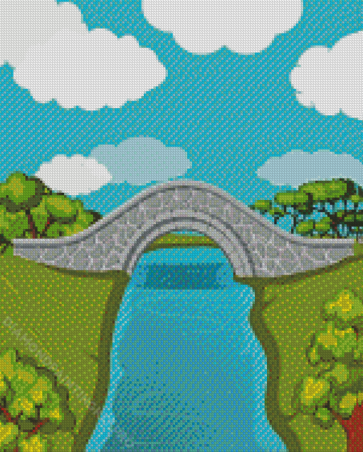 Bridge Over River Illustration Diamond Paintings