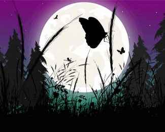 Butterfly Moon Silhouette Diamond Paintings