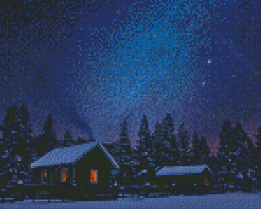 Cabin At Starry Night Diamond Paintings