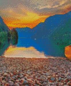 Cameron Lake At Sunset Diamond Paintings