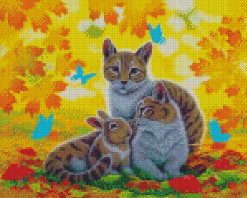 Cats And Bunny Diamond Paintings