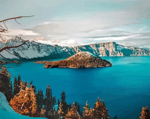 Crater Lake In Oregon Diamond Paintings