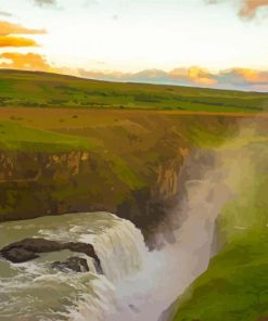 Gullfoss Falls At Sunset Landscape Diamond Paintings