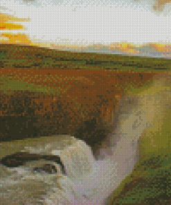 Gullfoss Falls At Sunset Landscape Diamond Paintings