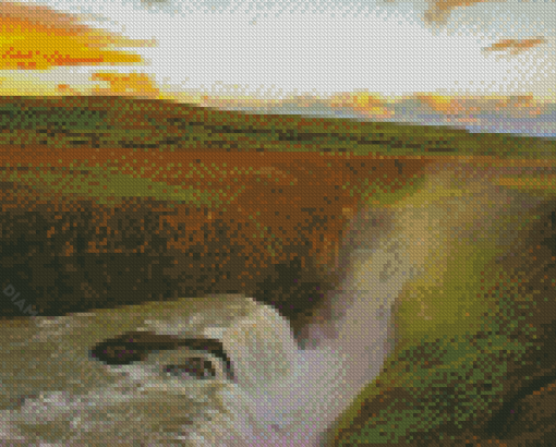 Gullfoss Falls At Sunset Landscape Diamond Paintings