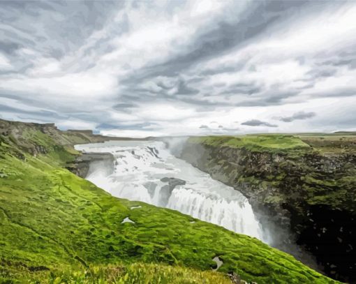 Gullfoss Falls Iceland Landscape Diamond Paintings