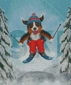 Happy Dog Skiing In Snow Diamond Paintings