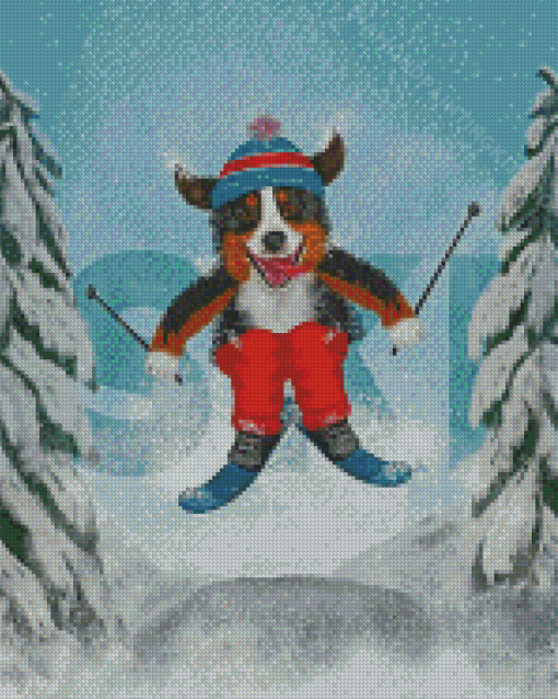 Happy Dog Skiing In Snow Diamond Paintings