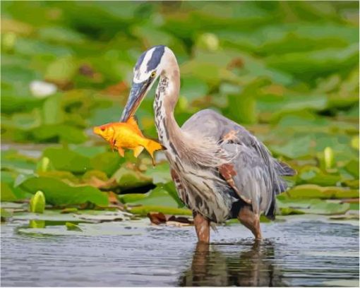 Heron And Orange Fish Diamond Paintings