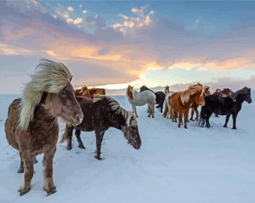 Icelandic Horses Flock Diamond Paintings