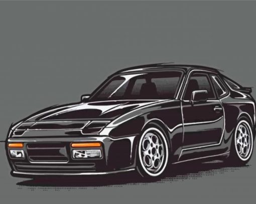 Illustration Black Porsche 944 Car Diamond Paintings