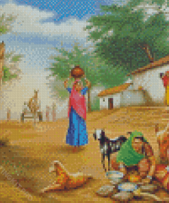 Indian Village Scene Diamond Paintings