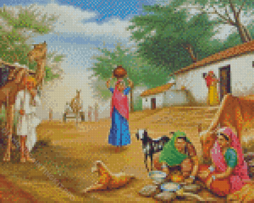 Indian Village Scene Diamond Paintings