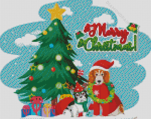 Merry Christmas Tree Dogs Diamond Paintings