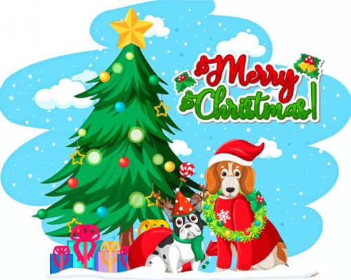 Merry Christmas Tree Dogs Diamond Paintings
